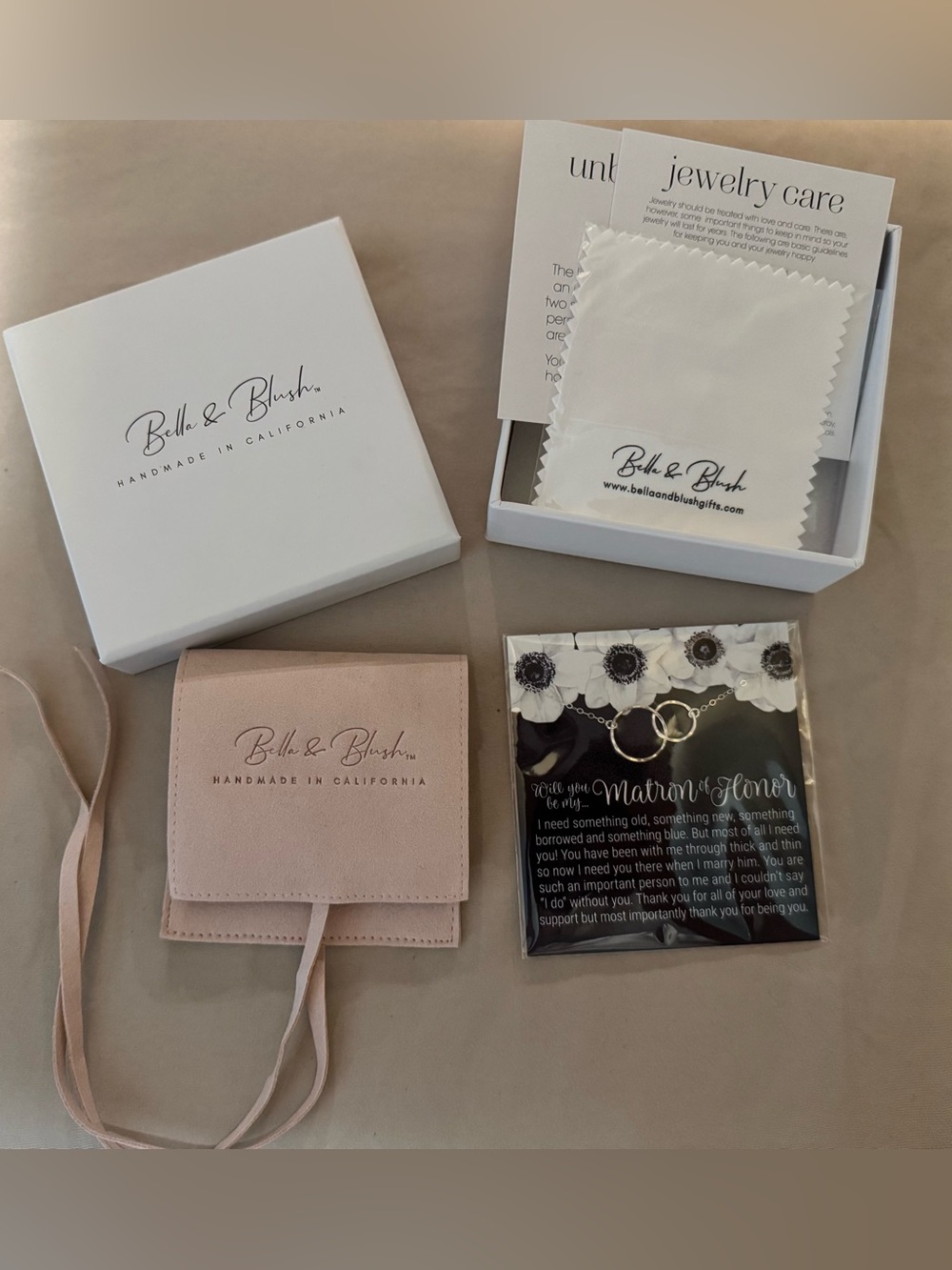 Bella & Blush Pink Jewelry Set with Gift Box Matron of Honor new never opened